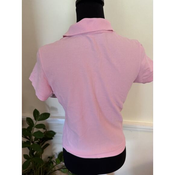 Lilly Pulitzer Shrunken Pink Short Sleeve Polo Green Palm Preppy core petite‎ M - Picture 8 of 10